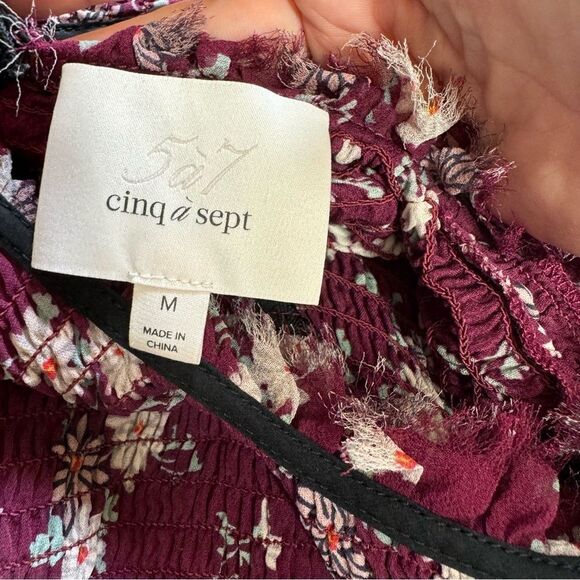 Cinq a Sept Soha Floral Cold Shoulder Cut Out Ruffle Silk Top - Picture 12 of 13